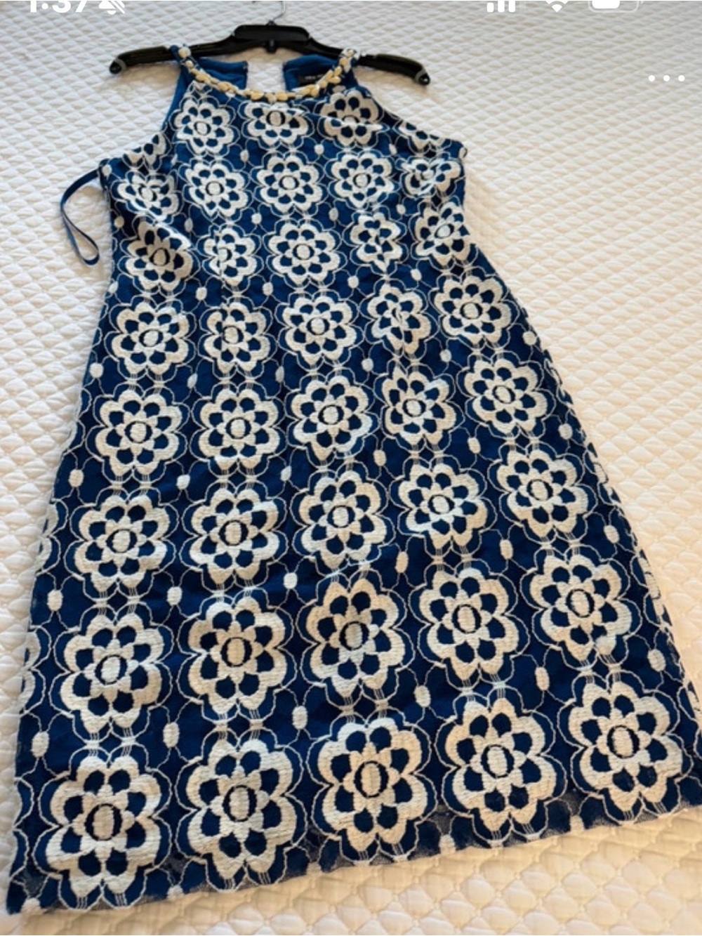 Nine West Navy and White Floral Lace Halter Dress